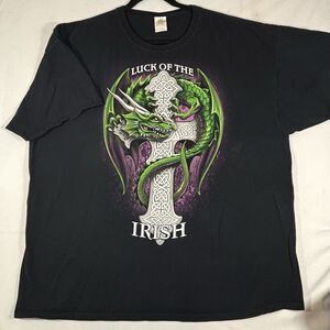 Vintage Luck Of The Irish Black T Shirt Dragon And Cross Y2K  Grunge